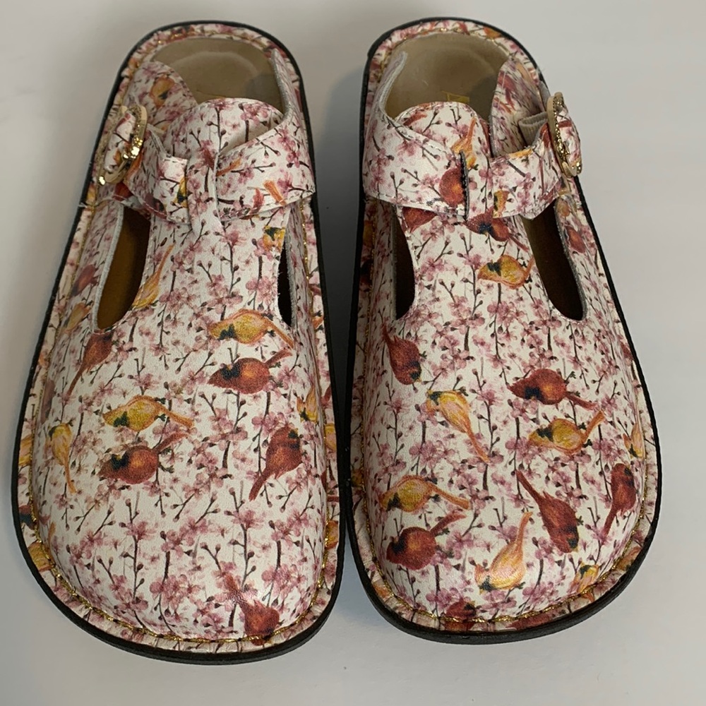 Alegria Cardinal Bird Print  Slip On Clogs Size 37